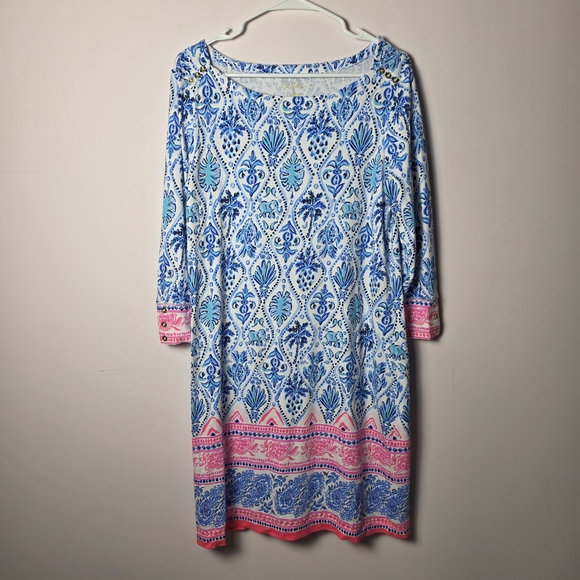 Lilly Pulitzer Dresses & Skirts - Lilly Pulitzer Sophie UPF 50+ Shift Dress Isle of Tile Blue Pink Size L